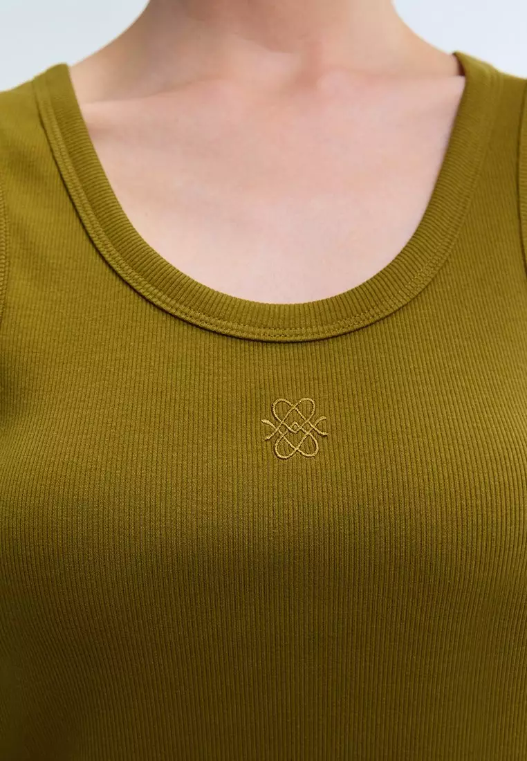 Ribbed Scoop Neck Tank Top - Green