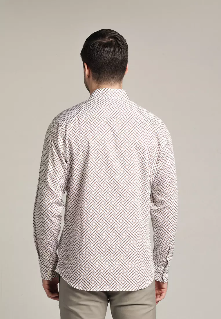 MOC Kemeja Motif Lengan Panjang Pria Mateo - Dark Orange