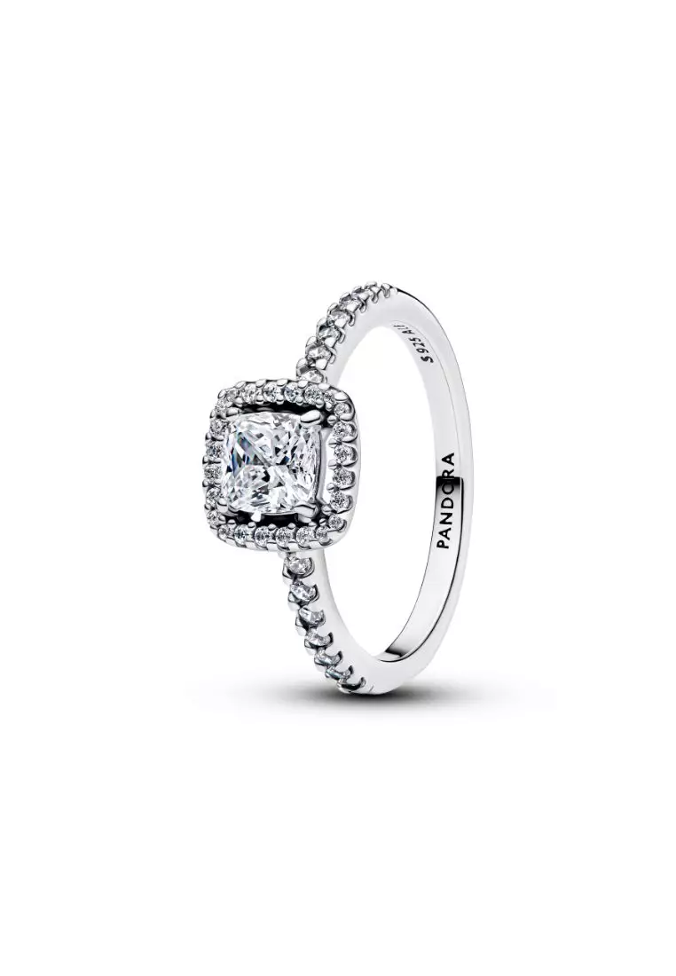 Sparkling Square Halo Ring