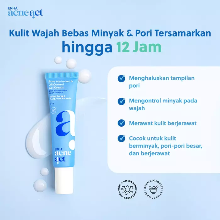 ERHA Acneact Pore Minimizer & Oil Control Gel Cream 30g - Pelembap Kulit Minyak & Pori Besar | BHA | Niacinamide