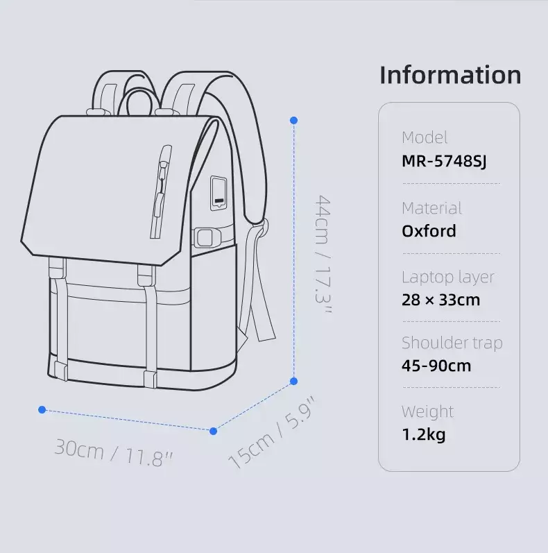 Mark Ryden MR5748SJ Backpack Bag USB - Tas Ransel Laptop 17 Inch USB - BLACK