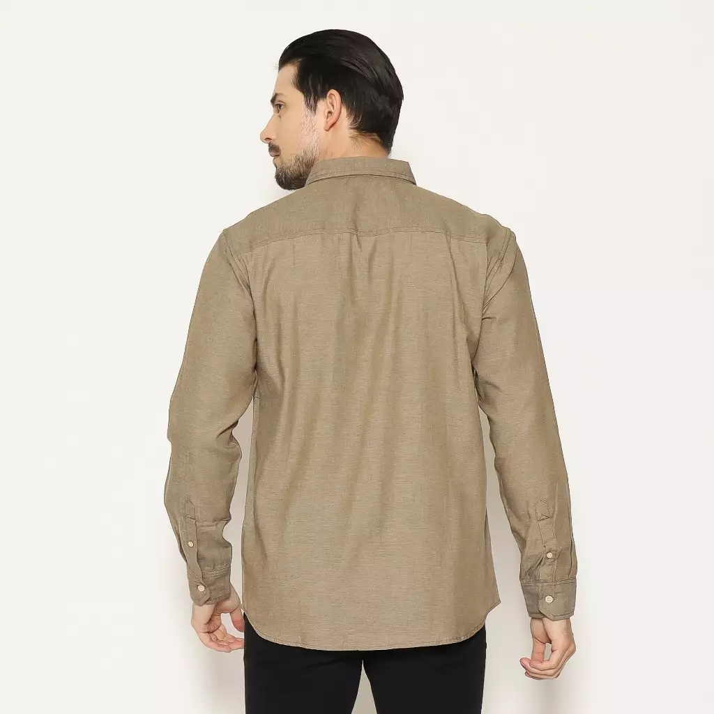AMK Kemeja Pria Basic Polos Pendek SHS Takuro L/S Dark Olive