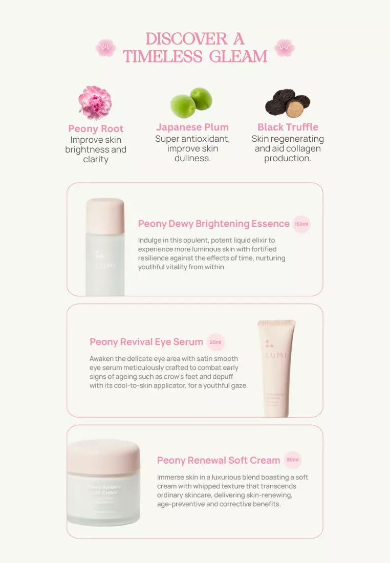 LUMI Peony Collection (Essence + Eye Serum + Moisturiser) (EXP: 01/2027)