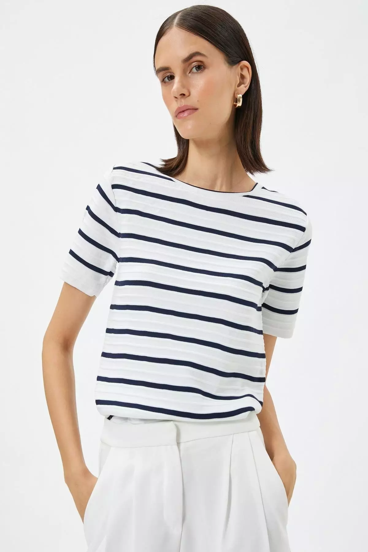 White sweater with hot sale blue stripes