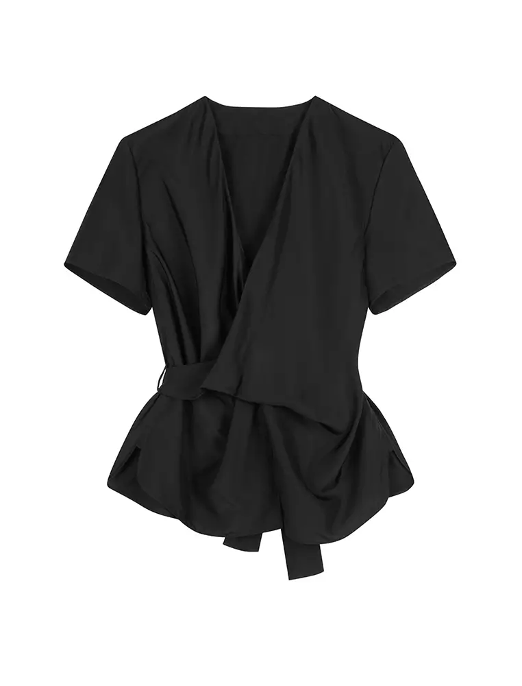 V-Neck Twist Knot Short Sleeve Shirt