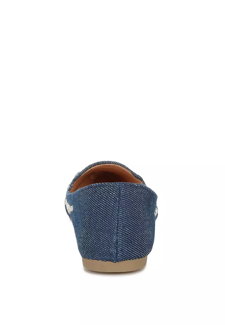 Stud Embellished Ballet Flats in Denim