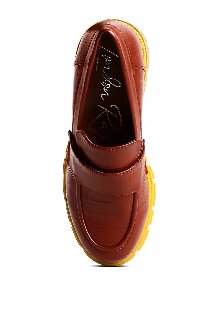 Sepatu Loafers Tan Chunky Block Heel