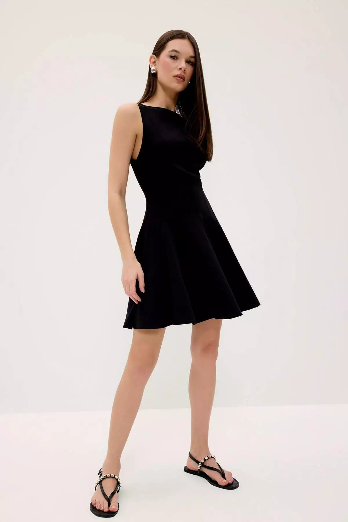 Boat Neck Basic Plain Sleeveless Mini Dress F0205Ax25Sp