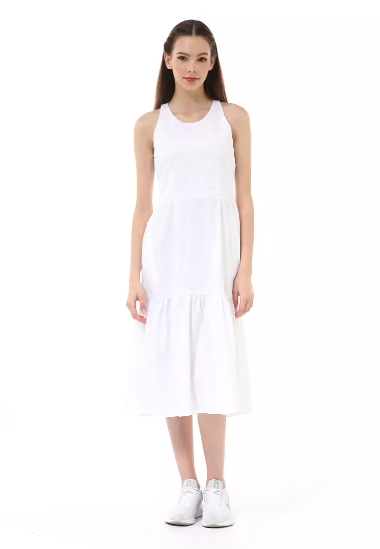 blue tiered midi dress Baltic Born Womens Freya Tiered Midi Dress | White + Blue