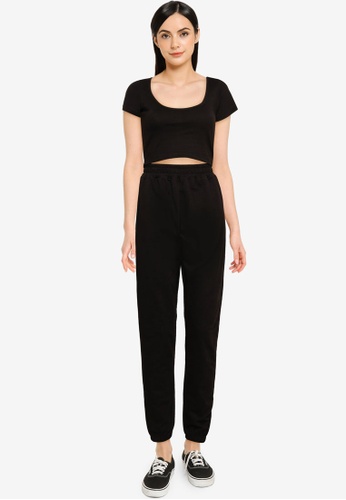 MISSGUIDED black Cropped T Shirt And Basic Jogger Pants AB4BBAA63C6D99GS_1