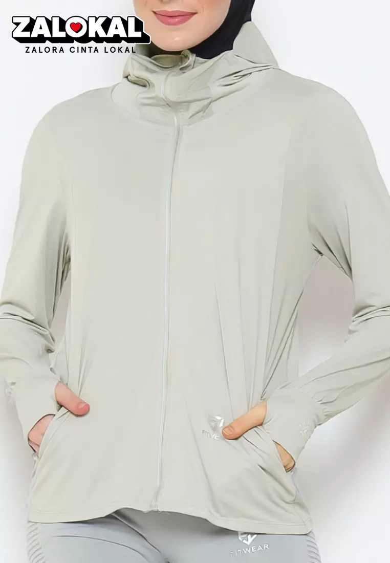 Fitwear - Jaket K-Style Anti UV Olahraga Wanita FLORYN UPF 50++ PJ POCKET - SILVER