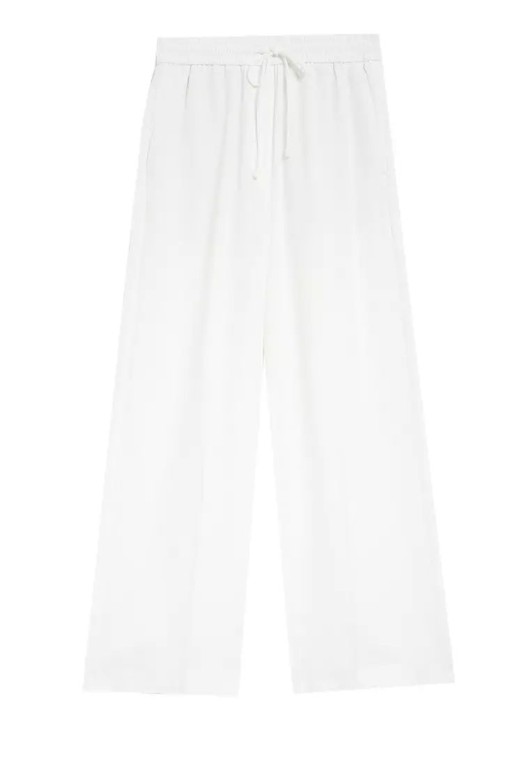 Crepe Wide Leg Cropped Trousers