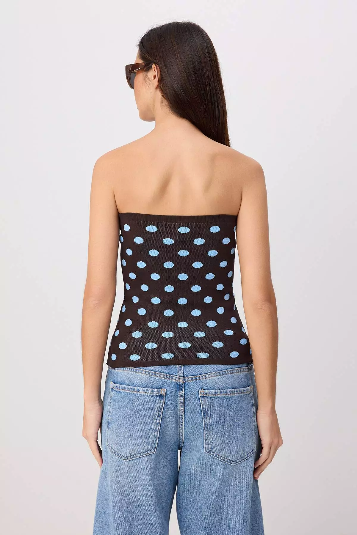 Brown Strapless Polka Dot Knitwear Blouse Twoss26Bz00323