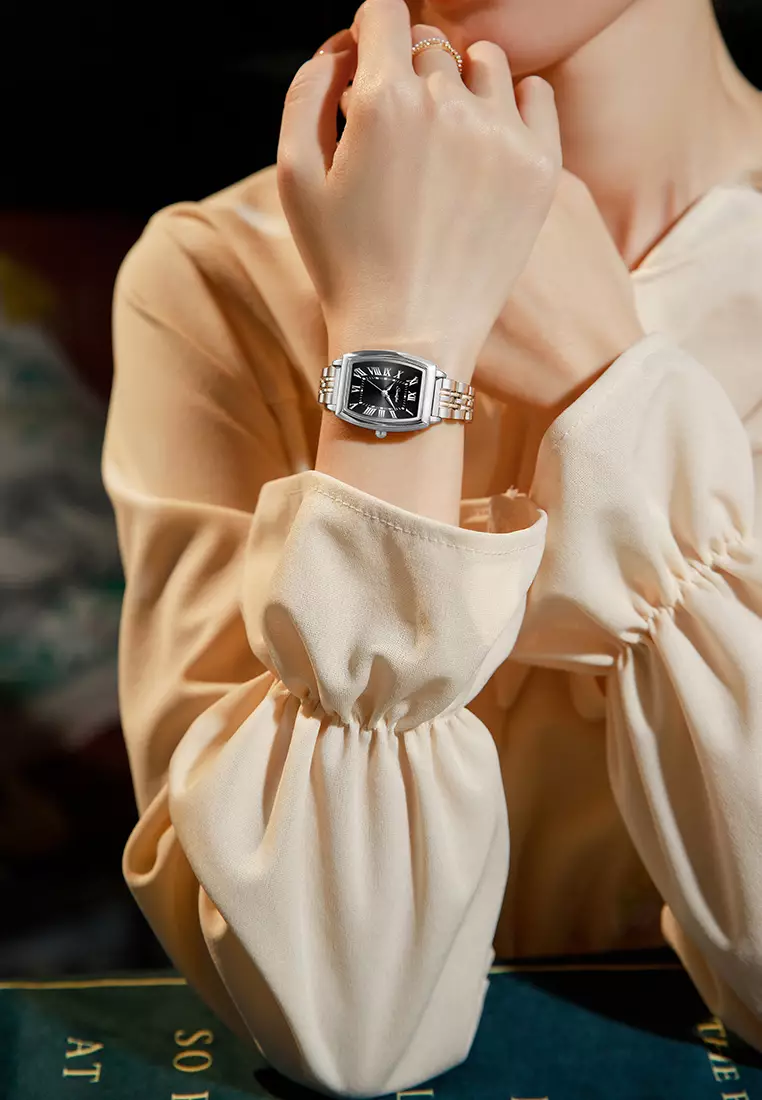 Jam Tangan Wanita Original Vintage Roman Design Anti Air Tali Alloy Jam Tangan Cewek Silverblack