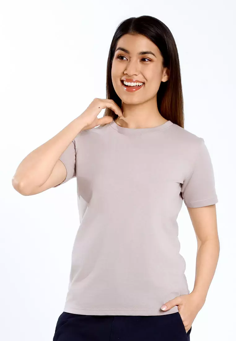 Forest Ladies 100% Cotton Round Neck Best Selling Soft Plain Tee Tshirt Women | Baju T Shirt Perempuan - 821857-05LtGrey