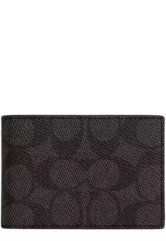 Compact Billfold Wallet In Signature Canvas - Walnut/ Black CW368