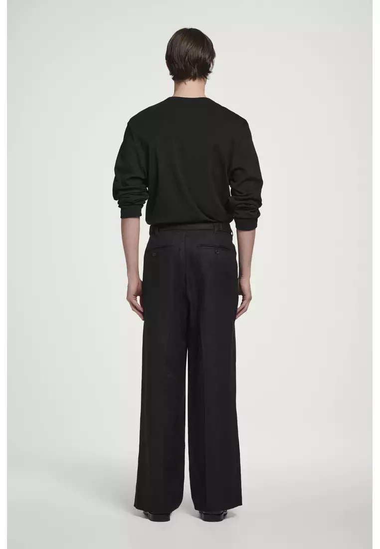 FLUID LINEN WIDE-LEG TROUSERS