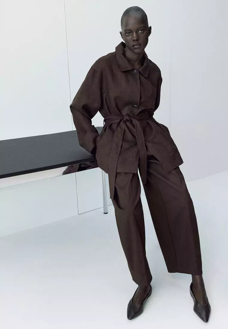 連腰帶亞麻外套