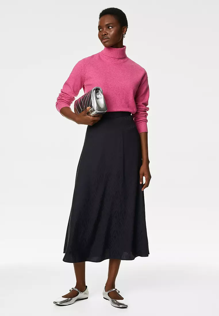 Asymmetric Jacquard Midi Skirt