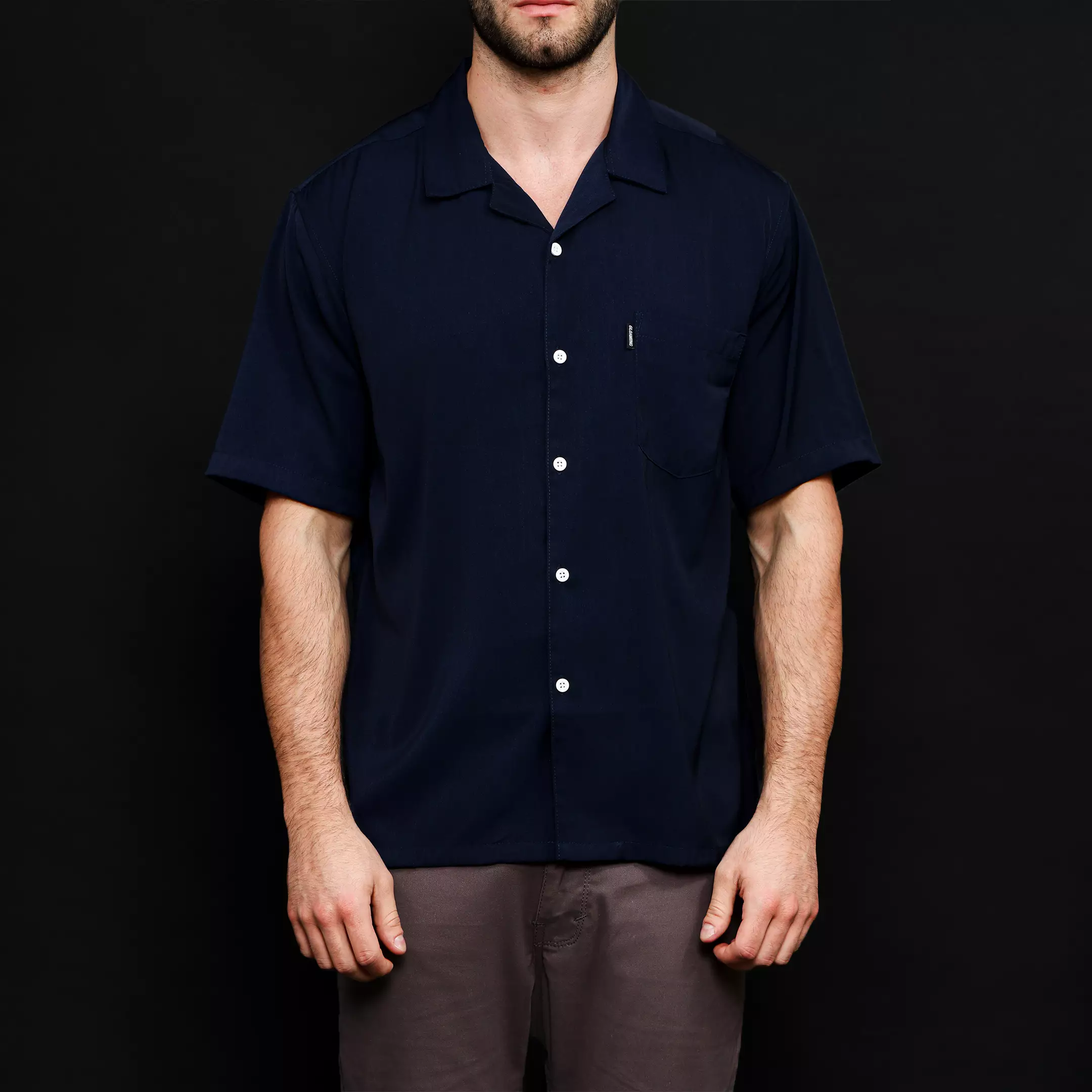 Rayon Collar Kemeja Pendek Polos Navy