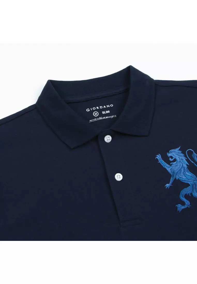 Men's Lion Embroidery Slim Short Sleeve Polo 01016222