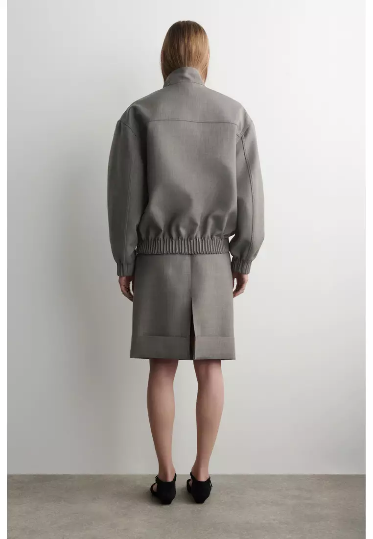 TURN-UP WOOL-BLEND PENCIL SKIRT