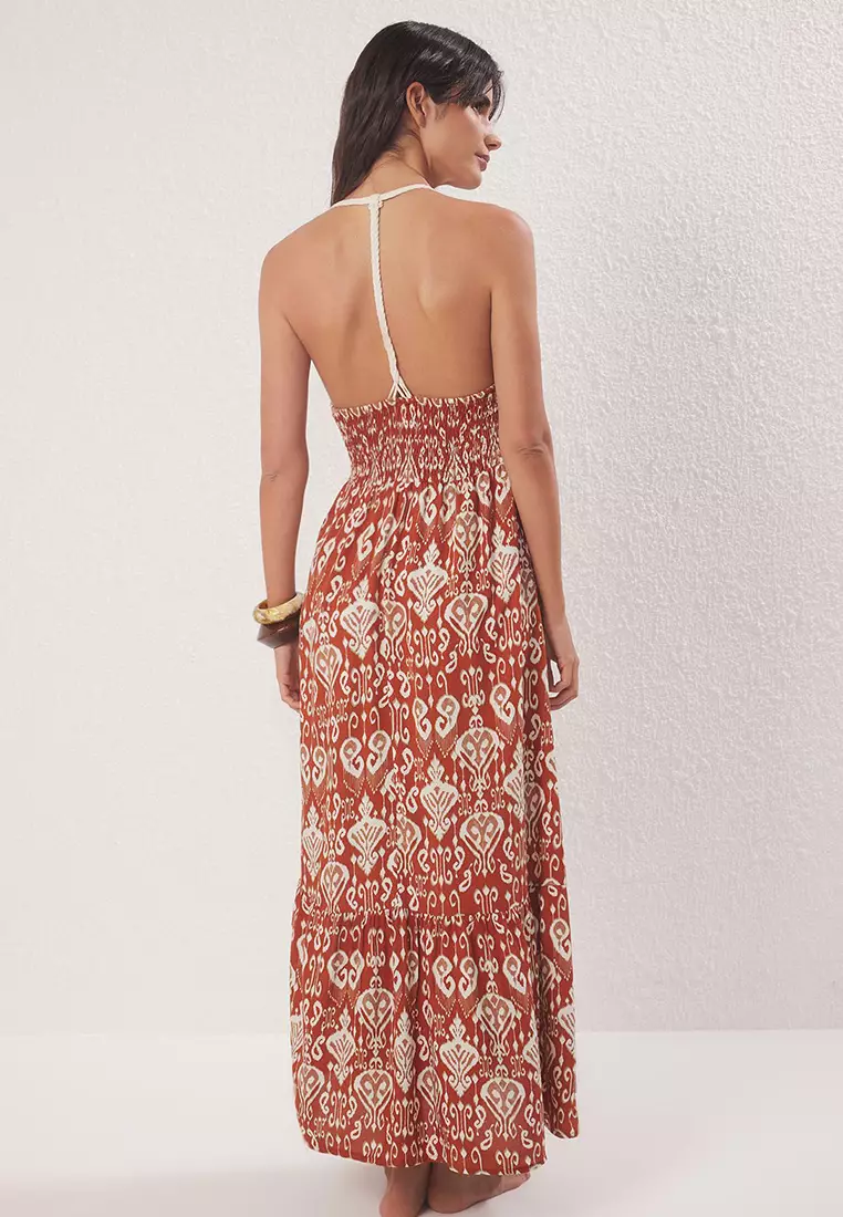 Ethnic Patterned Maxi Woven Beach Dress Tbess25El00109
