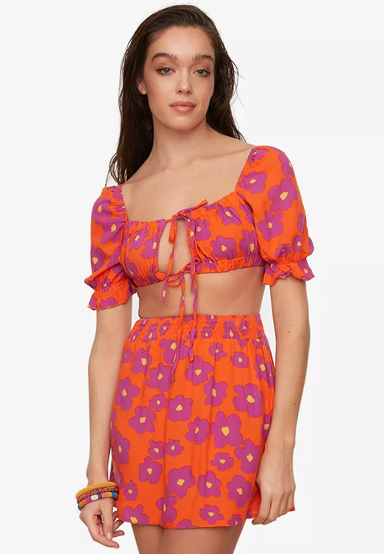 Trendyol Floral Crop Top Bottom Set 2024 Buy Trendyol Online