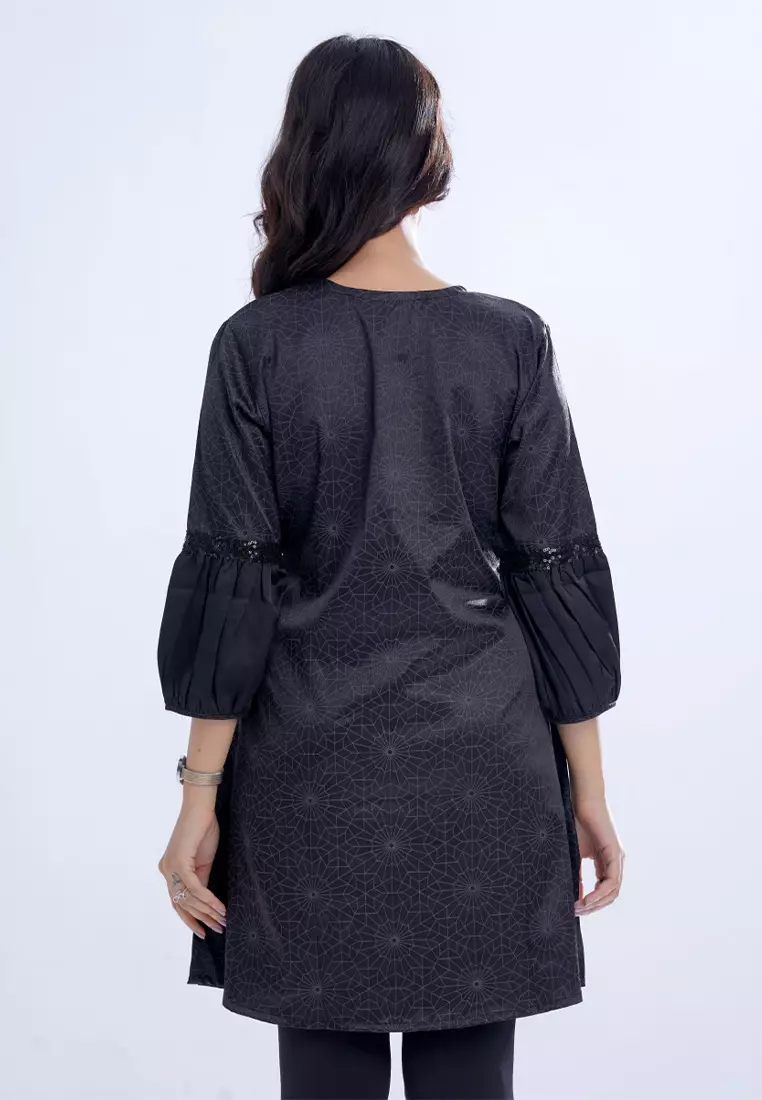 Le Reve Black Puff Sleeves Short Tunic