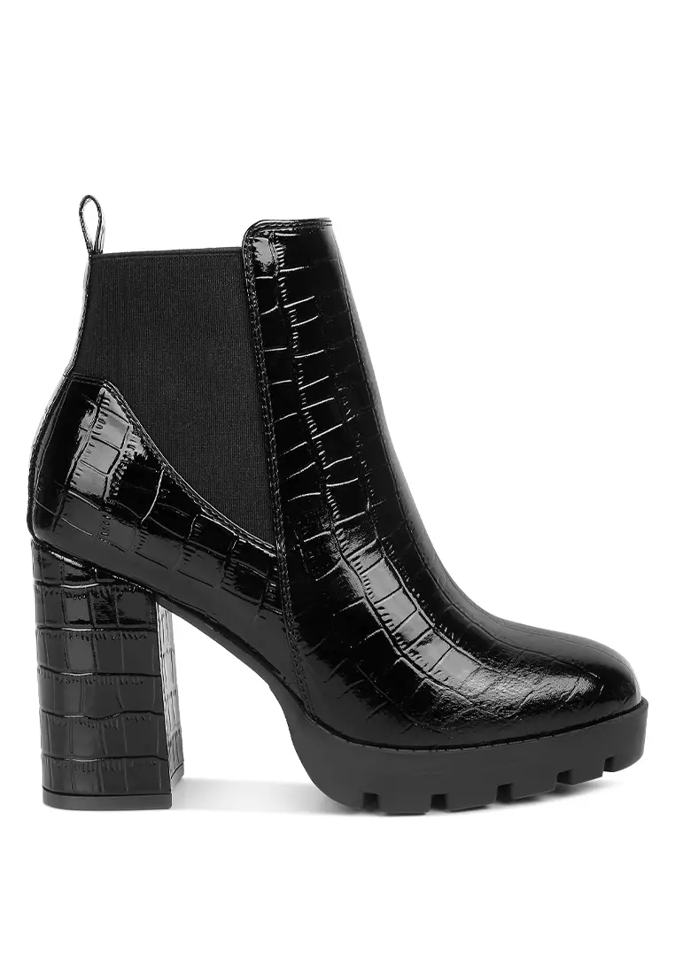 Discount on London Rag  shoes - SKU: Black High Block Heel Faux Leather Boots