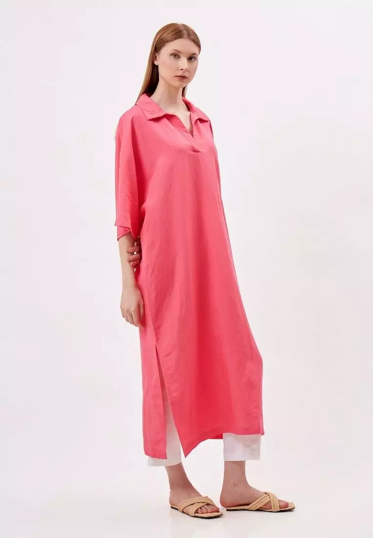 Alexandria Dress Kaftan Linen Wanita Pink | Linen Kaftan Dress Women Pink