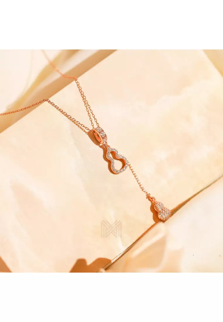 Millennia 2000 Guitar Studded Cubic Zirconia Rose Gold Necklace with 925 Sterling Silver