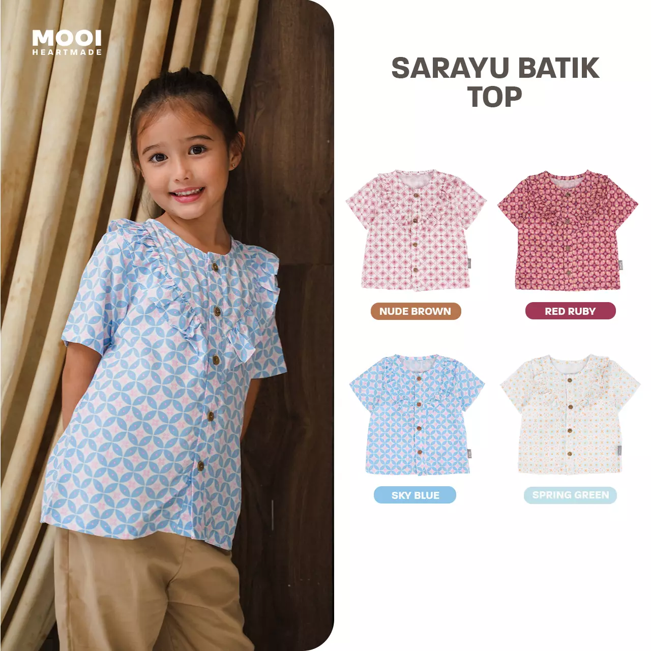 Mooi Atasan Batik Anak Perempuan Sarayu Batik Top - Red Ruby