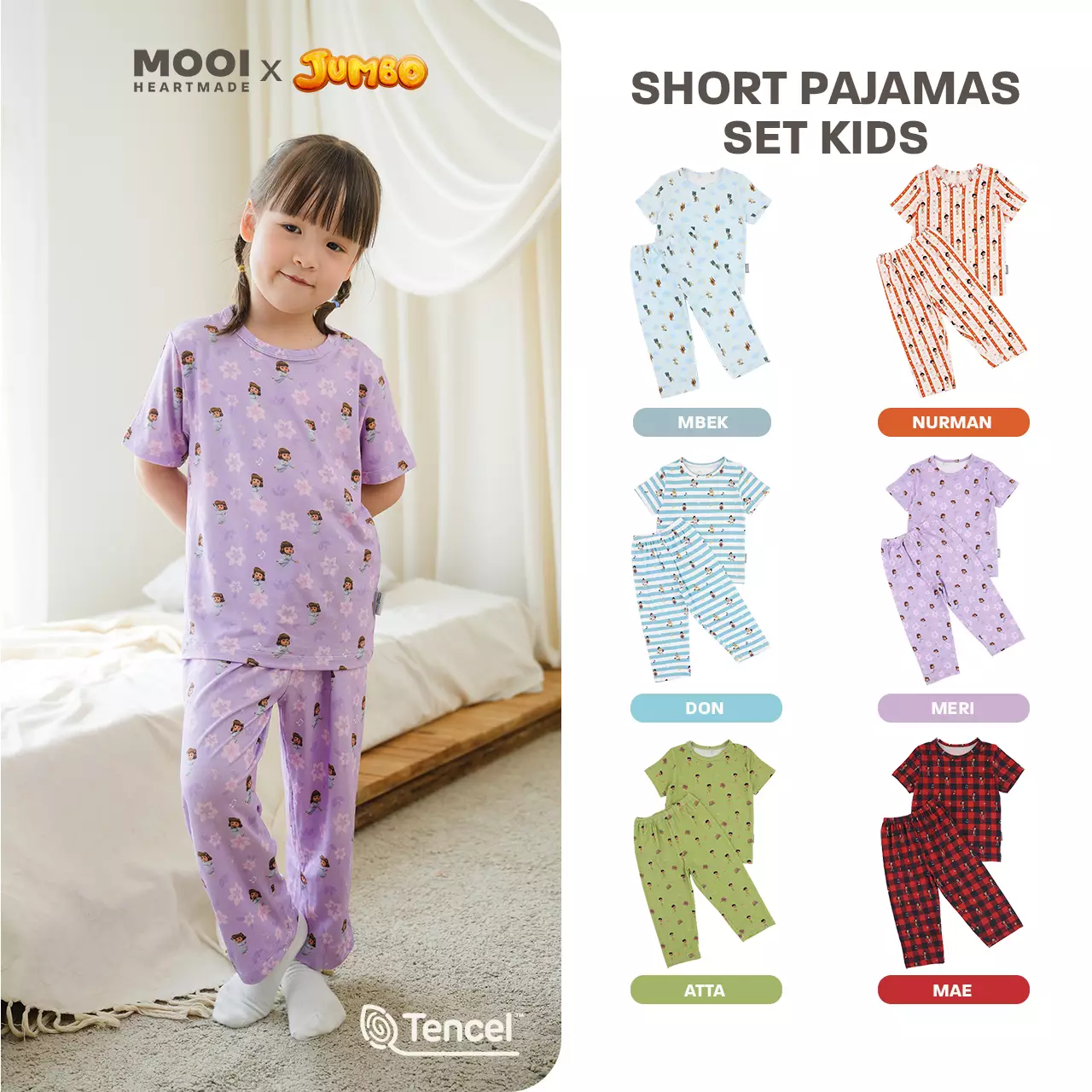 Mooi x Jumbo Setelan Anak Unisex Tencel Short Pajamas Kids - Meri