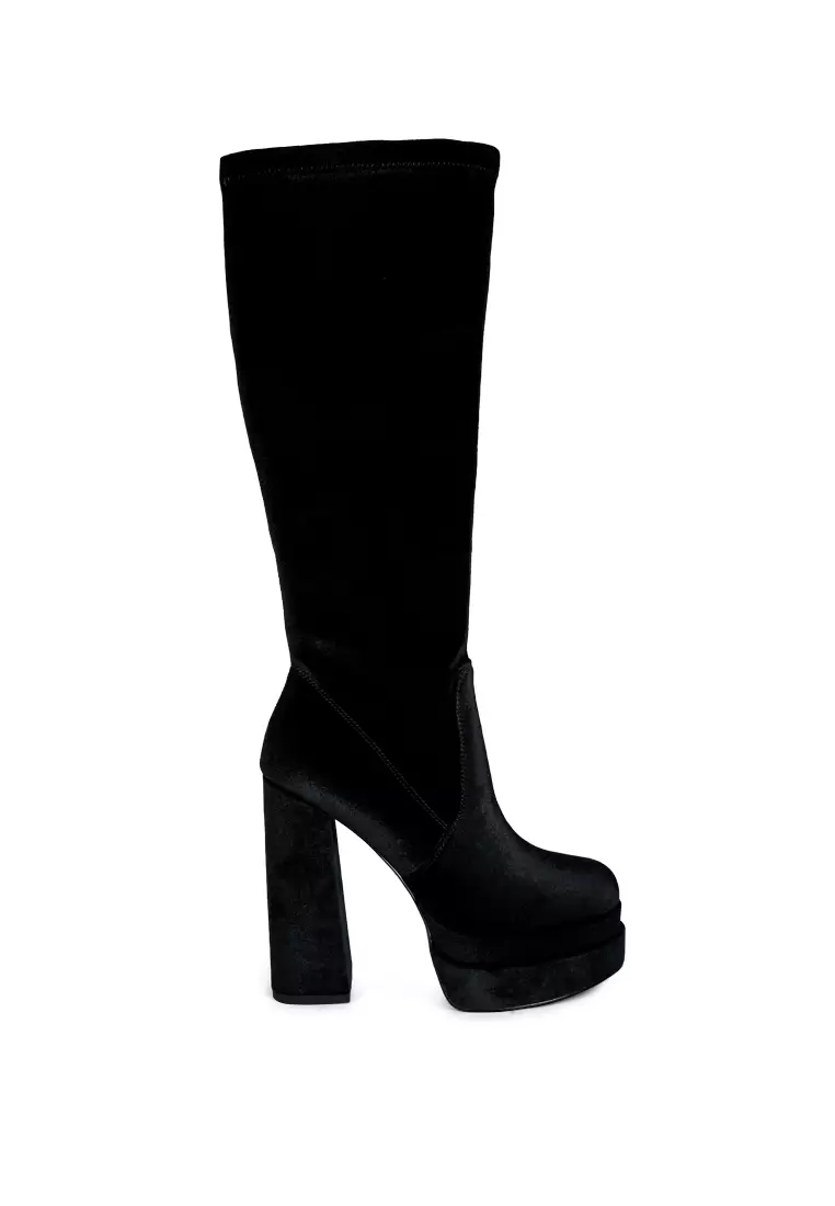 Discount on London Rag  shoes - SKU: Black High Block Heel Velvet Boot