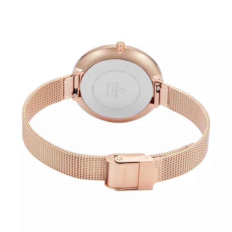 Jam Tangan Wanita Obaku V227LXVLMV Dok Azure Blue Dial Rose Gold Mesh Strap