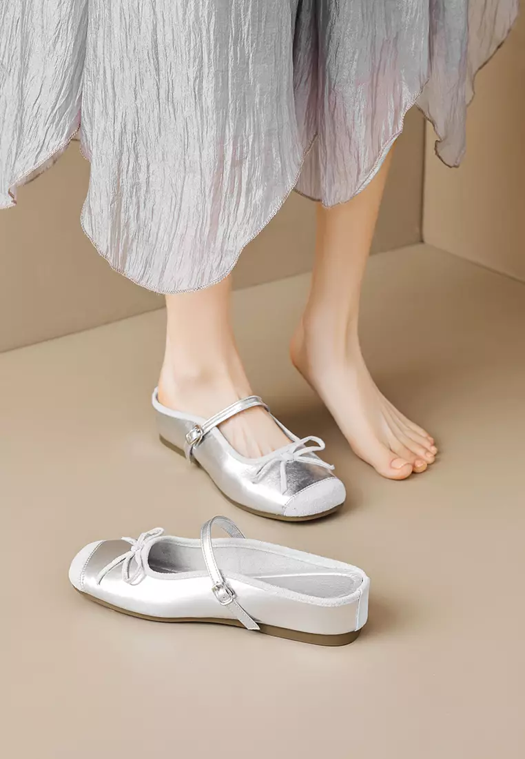 4CM Square Toe Bow Low Heel Mules WW863-1