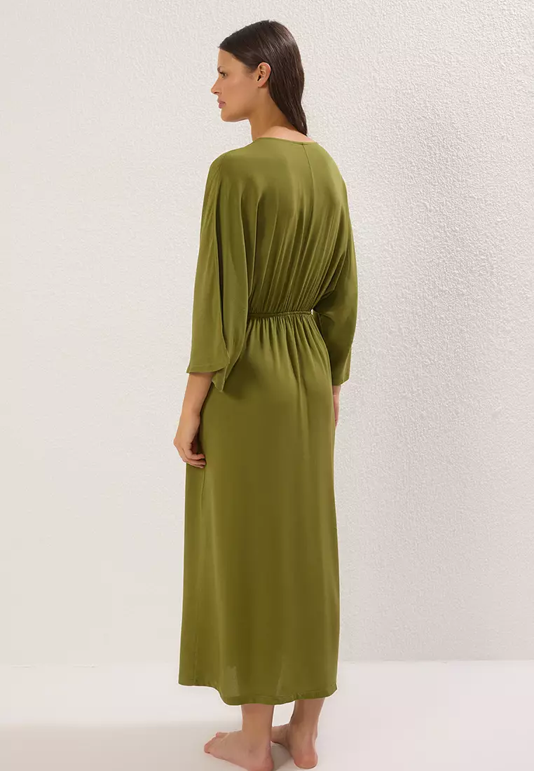 Green Maxi Woven Beach Dress TBESS25EL00083