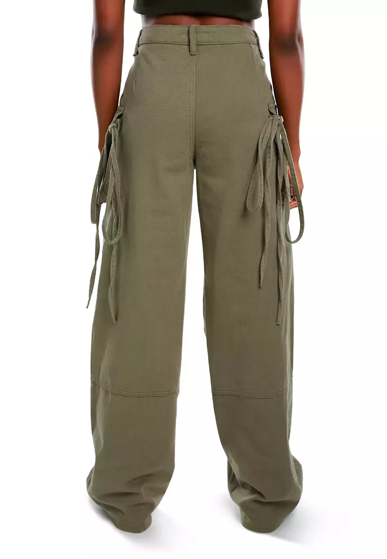 Utility Drawstring Pocket Pants Khaki