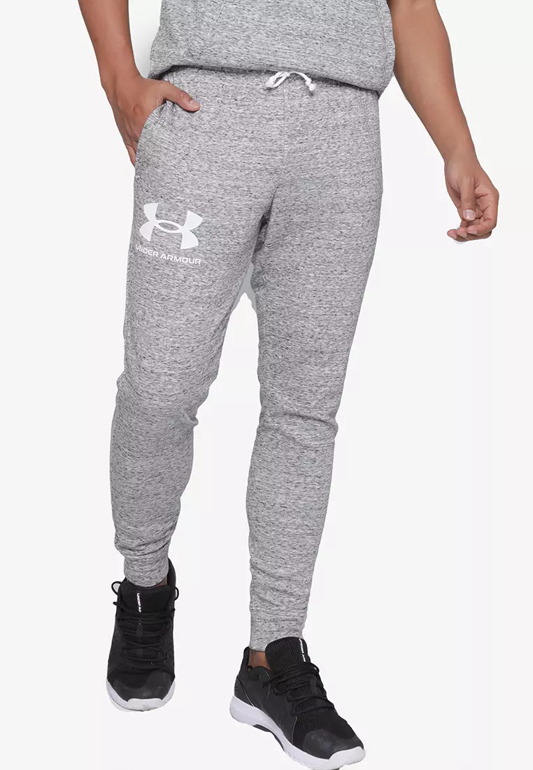 UNDER ARMOUR MEN'S UA RIVAL TERRY JOGGERS TRACK PANT GREY COMFY GYM  TRAINING NEW