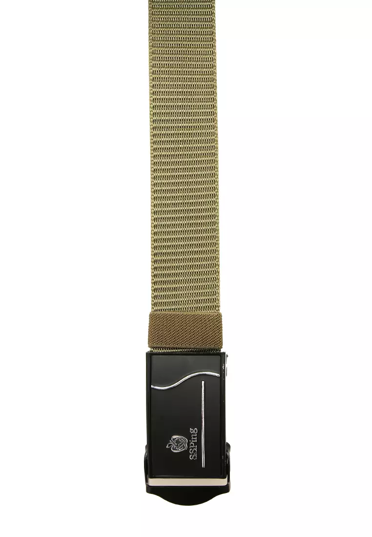 Ilo Aksesoris Fashion Pria Casual Belt Desain Simple Model Jepit Ikat Pinggang Material Canvas ORIGINAL - Green