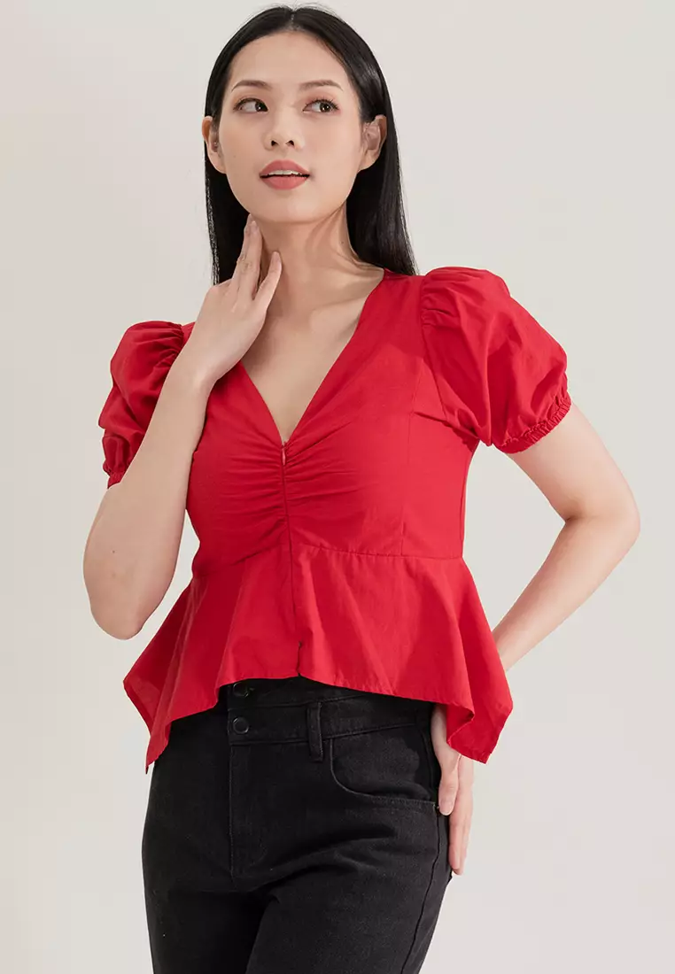 V领前隐形拉链上衣