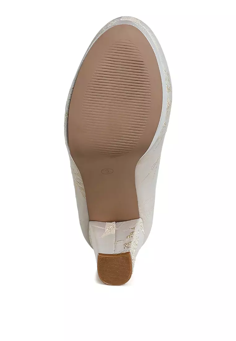 Platform Block Heel Pumps In Beige