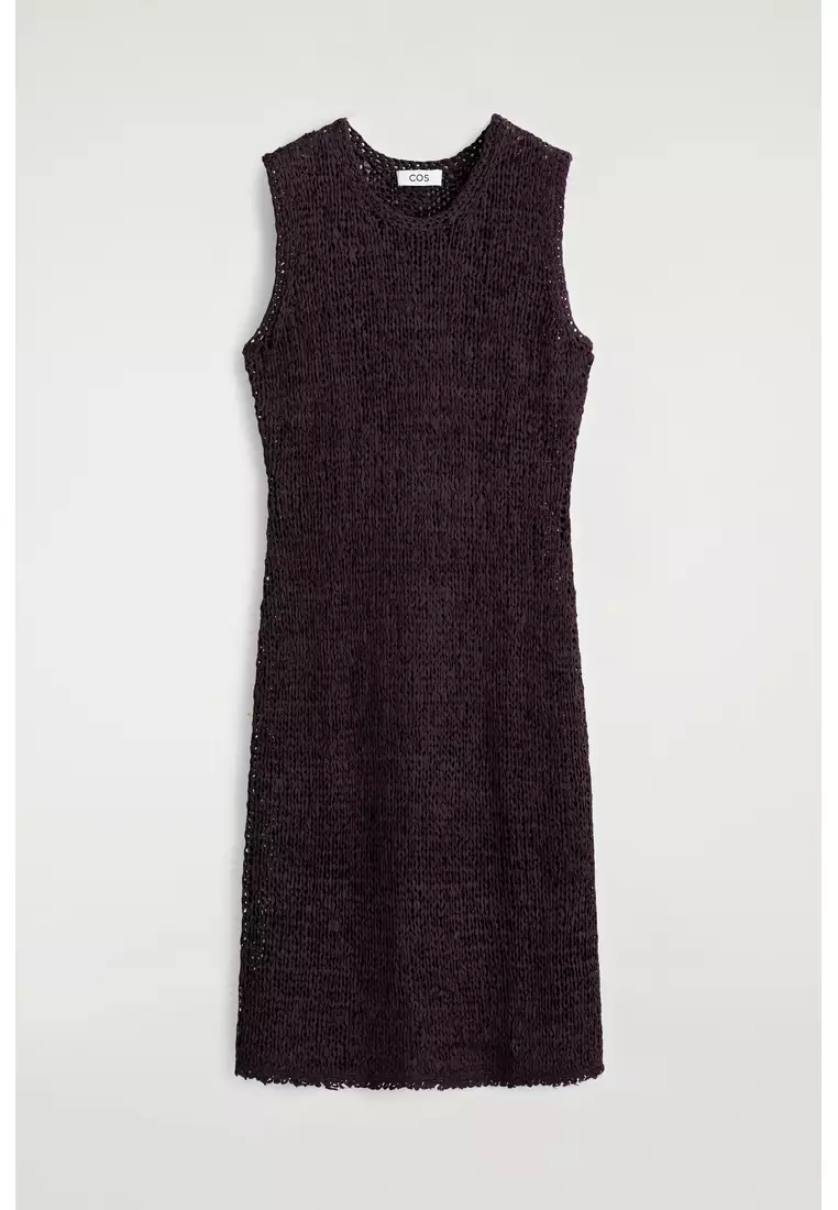 CROCHET-KNIT TAPE-YARN MIDI DRESS