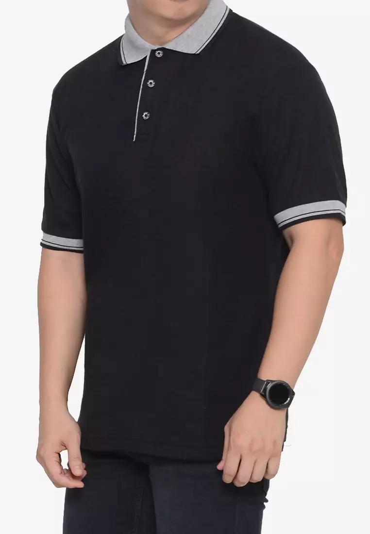 Andre Michel Kaos Polo Shirt Lengan Pendek Kerah Abu Hitam 933-5