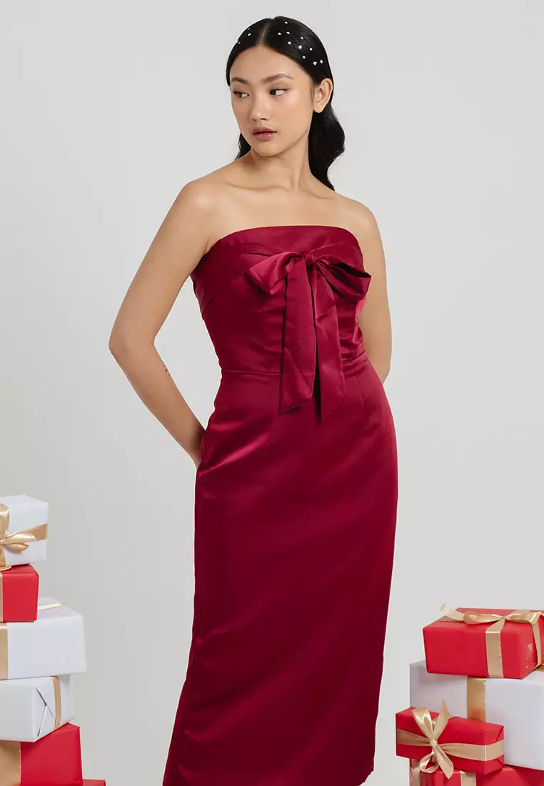 Multiway Bow Tube Dress in Maroon