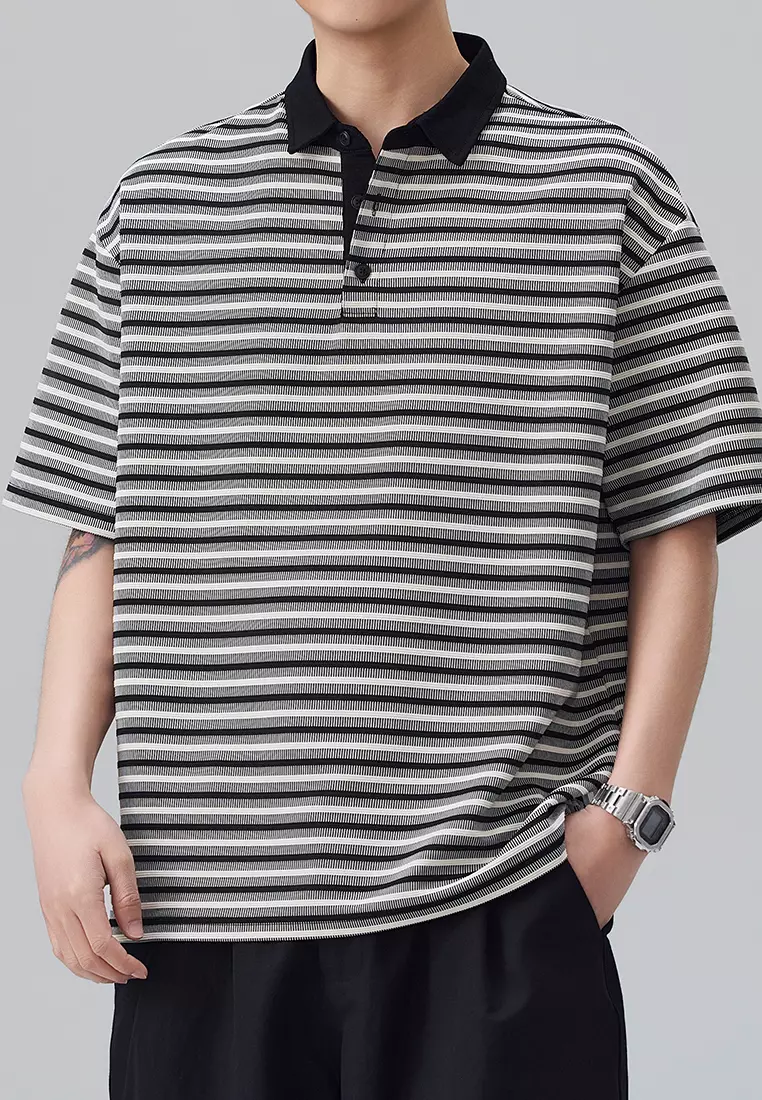 Vintage Striped Short Sleeve Polo Shirt AY-D5901