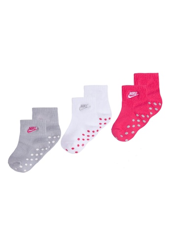 Nike pink Nike Unisex Toddler's Core Futura 3 Pack Grip Ankle Socks (3 - 4 Years) - Rush Pink EE48AKA6A7A845GS_1