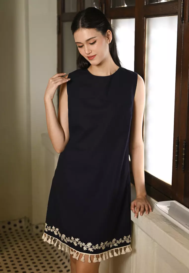 亚麻无袖迷你连衣裙