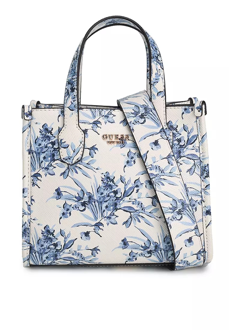 Sling Bag Guess Blue Floral Handbag Silvana Compartment Mini Tote Bag